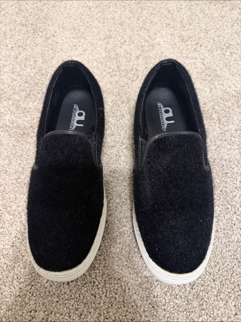 Air Underground fuzzy Black Slip-On Sneakers with White Sole